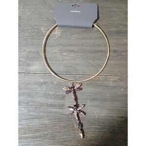 Express Torque Butterfly Rhinestone Pendant Gold Tone Necklace New